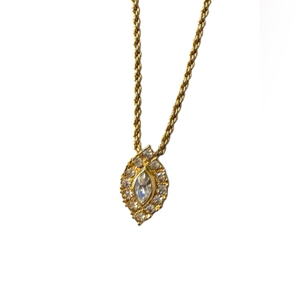 Vintage - CHRISTIAN DIOR Gold Tone Cat Eye Pendant Necklace - Picture 2 of 11